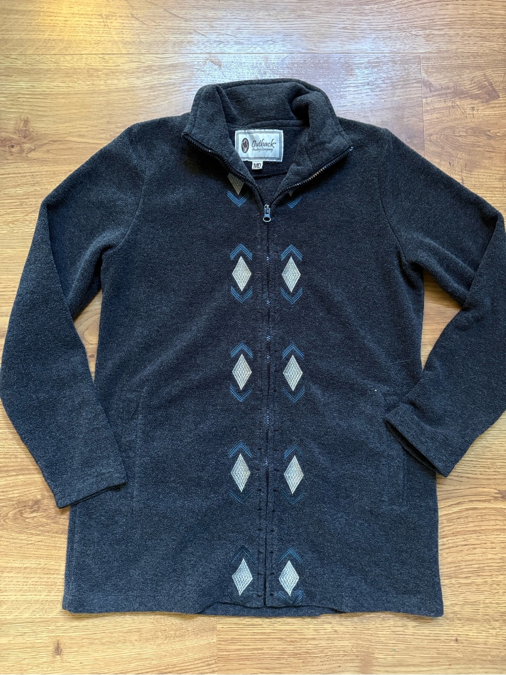 Outback Trading Company Women's Charcoal Open-Front Jacket with Geometric Stitch